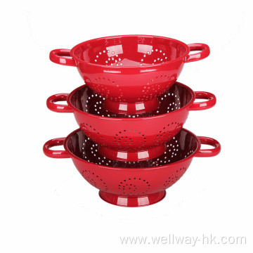 Red Painting Stainless Steel Colander with Ring Base